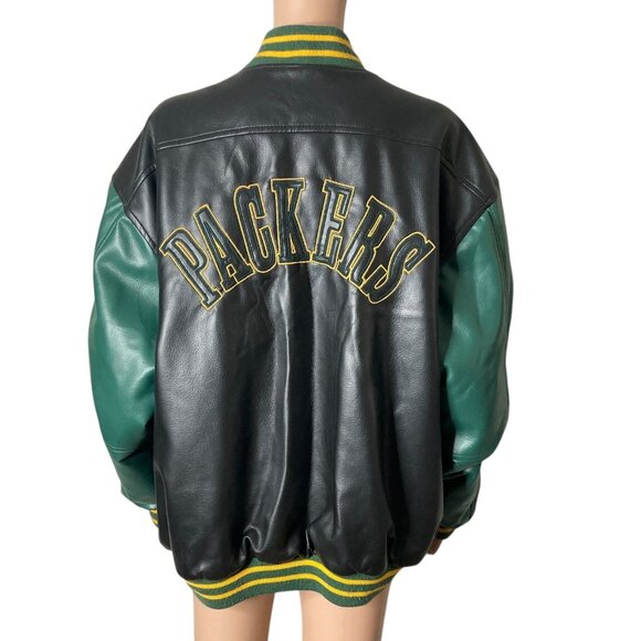 VTG NFL Green Bay Packers Varsity Bomber Jacket Mens Lar Green Black Wool Blend - Picture 13 of 14